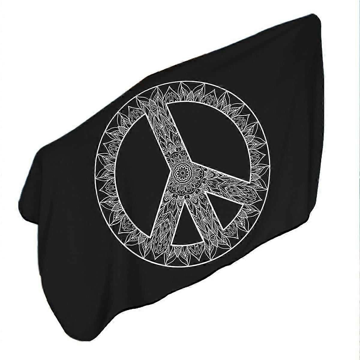 Mandala Pattern Black and White Peace Sign Microfiber Beach Towel
