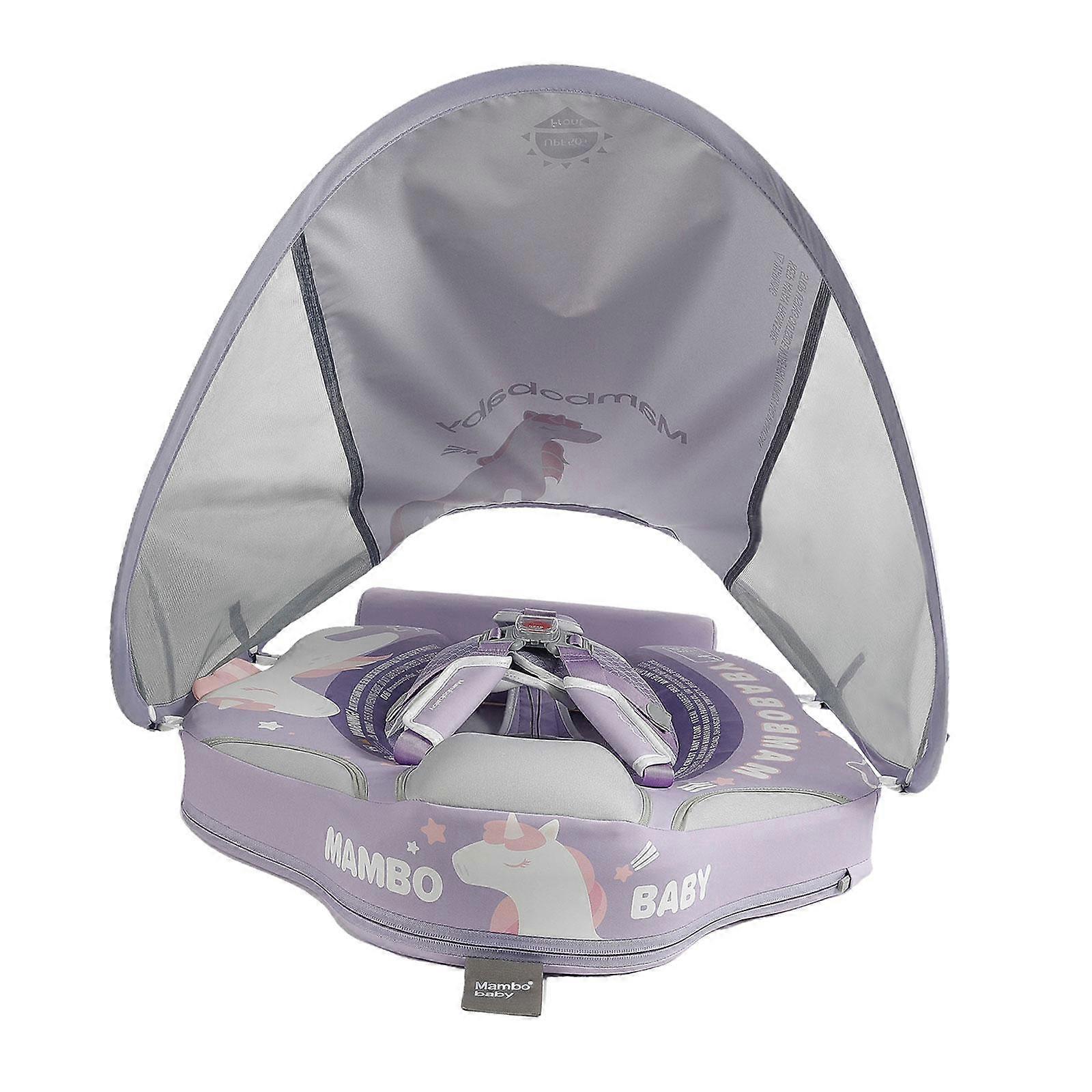 Baby Swim Float with Canopy Non Inflatable Soft Stable Infant Float for Pool Purple