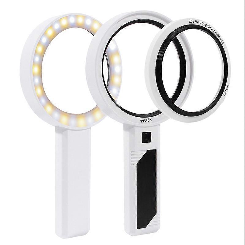 15x handheld optical magnifying glass, magnifying glass with 30 LED lights, detachable combined dual lens 3 color light mode magnifying glass