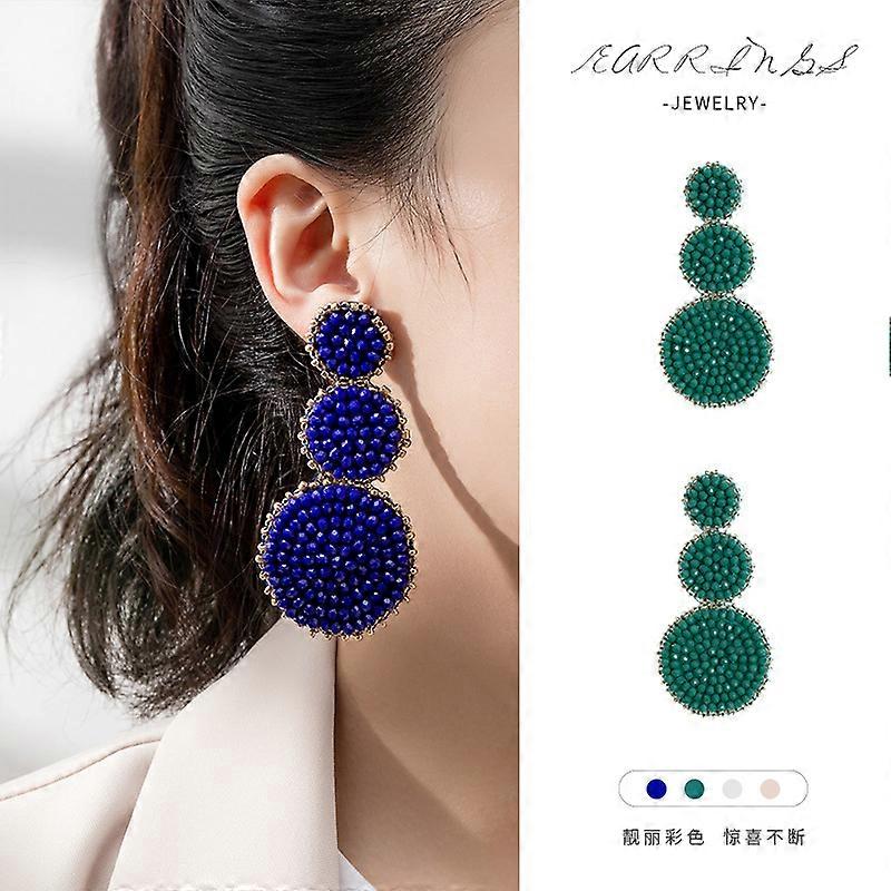 Beaded Drop Earrings Statement Seed Bead Earring for Women Handmade Triple Circle Dangle Earrings for Wedding Party Prom