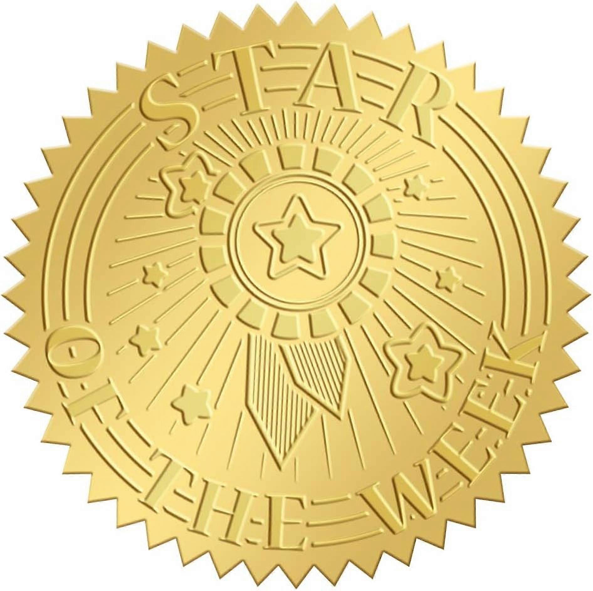 2 Inch Envelope Seals Stickers Star of The Week 100pcs Embossed Foil Seals Adhesive Gold Foil Seals Stickers Label