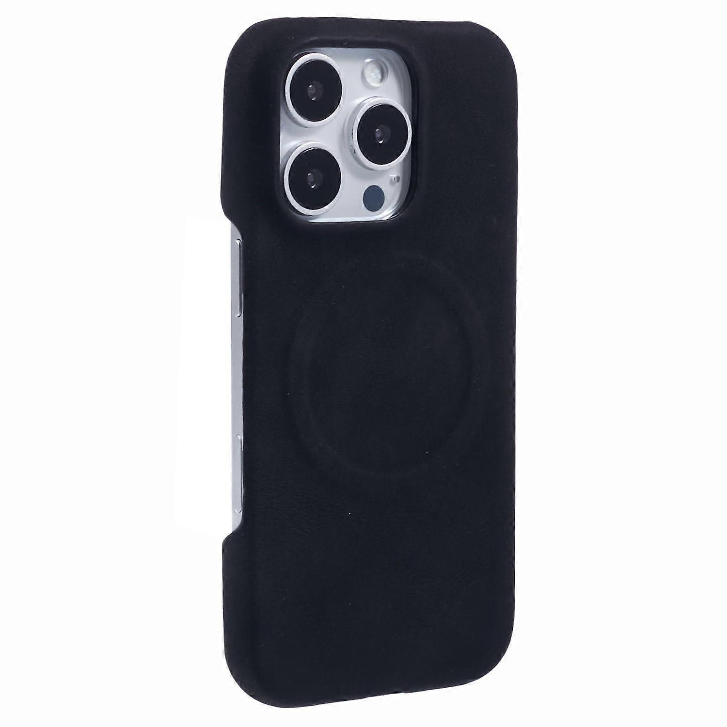 For iPhone 16 Pro Case Compatible with MagSafe Skin-touch Leather+PC Back Cover - Black