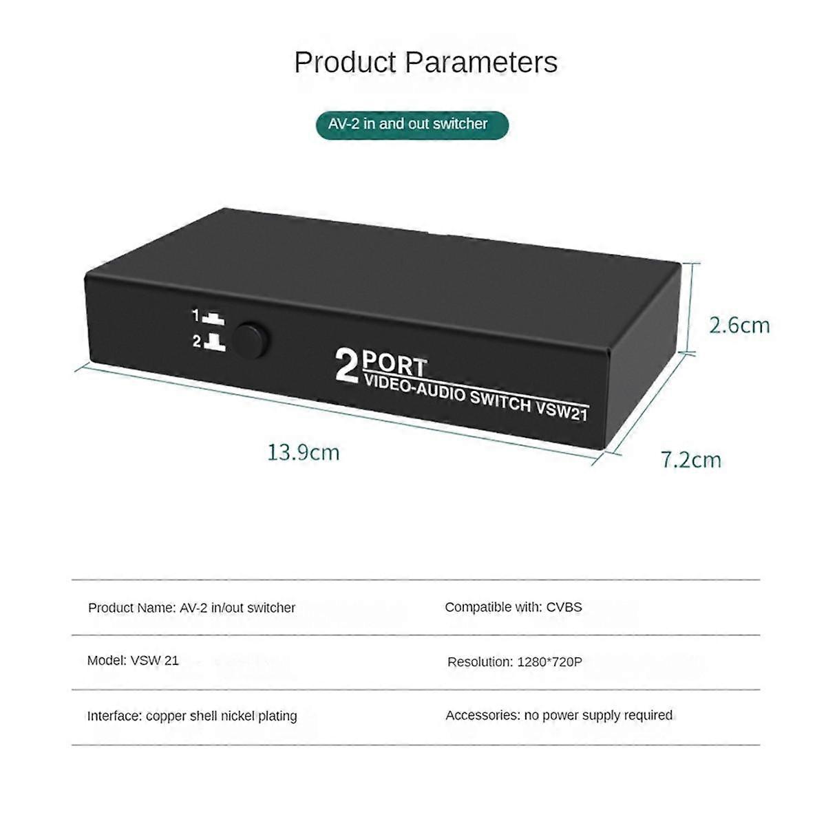 2 in 1 Out AV Switch Selector Box 2 Port 3RCA AV Audio Video Switch Splitter Hub Switcher for DVD P