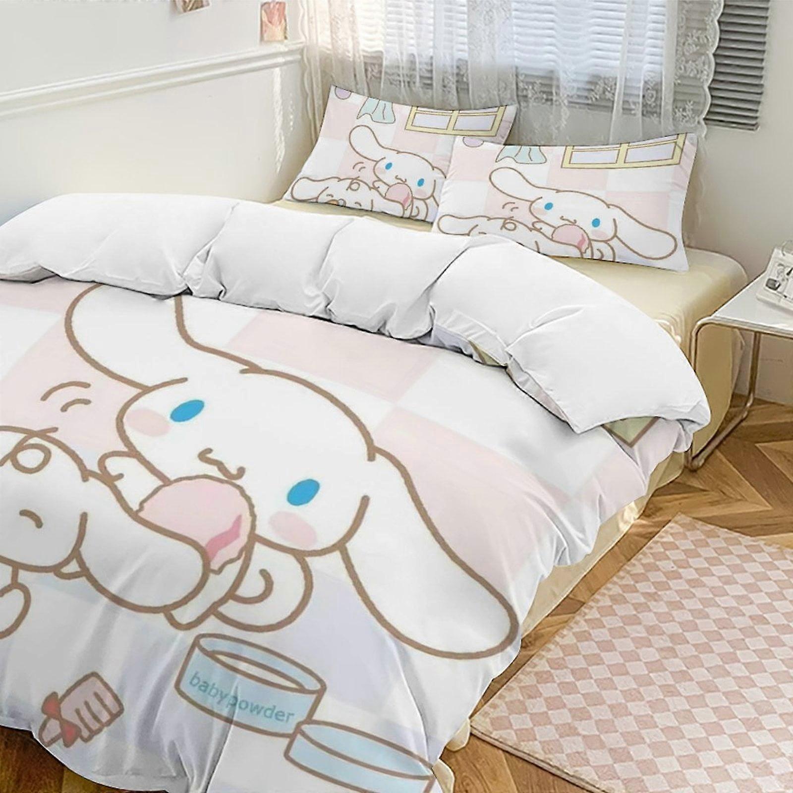 v2 Cinnamoroll 3-Piece Twin Bed Set - Includes 1 Single Comforter And 2 Pillowcases Bedding - Fade Resistant Microfiber - Cinnamoroll io2