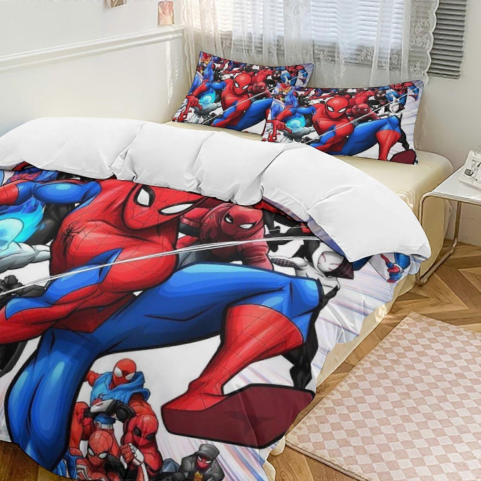 v98 Spider-Man Set Letto Singolo 3 Pezzi - Include 1 Trapunta Singola E 2 Federe Biancheria Da Letto - Microfibra Resistente Allo Sbiadimento - Spider io98