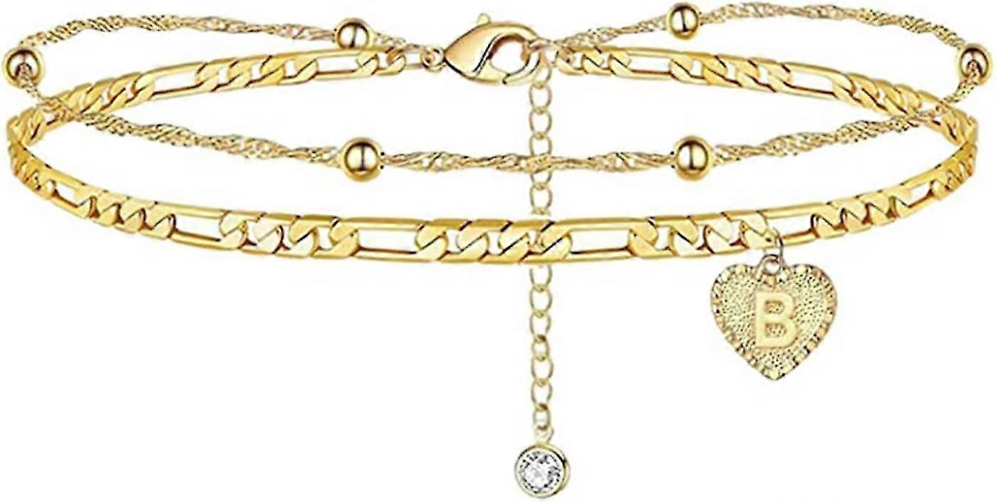 Heart Initial Ankle Bracelets, 26 Gold Letters Love Anklet Women's Foot Chain, Handmade Dainty Layered Anklet Letter Double-layer Ankle Bracelets For