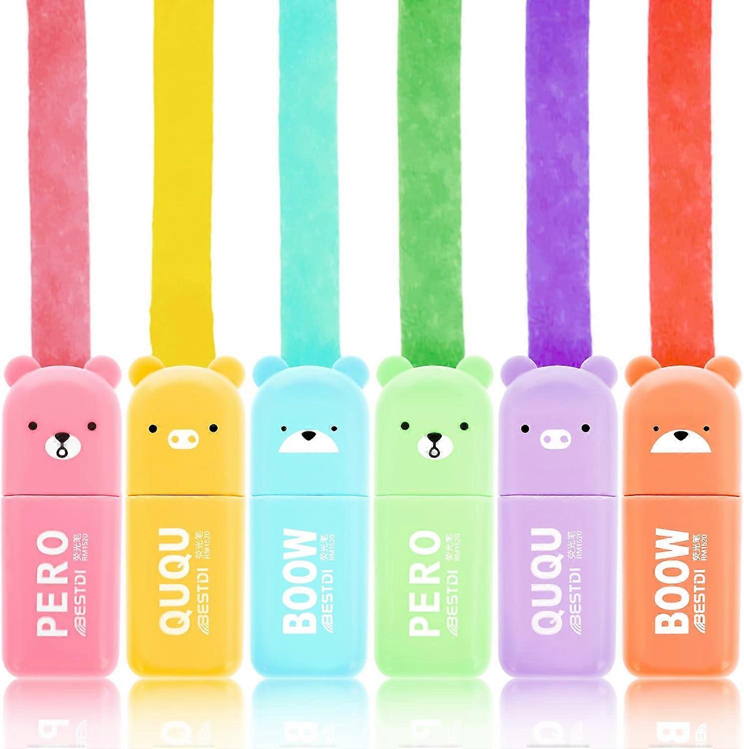 Highlighter, 6 Pack Cute Highlighters Assorted Colors Chisel Tip Highlighter Marker Water Based Quick Dry No Bleed Marker Pen for Study Notes School O