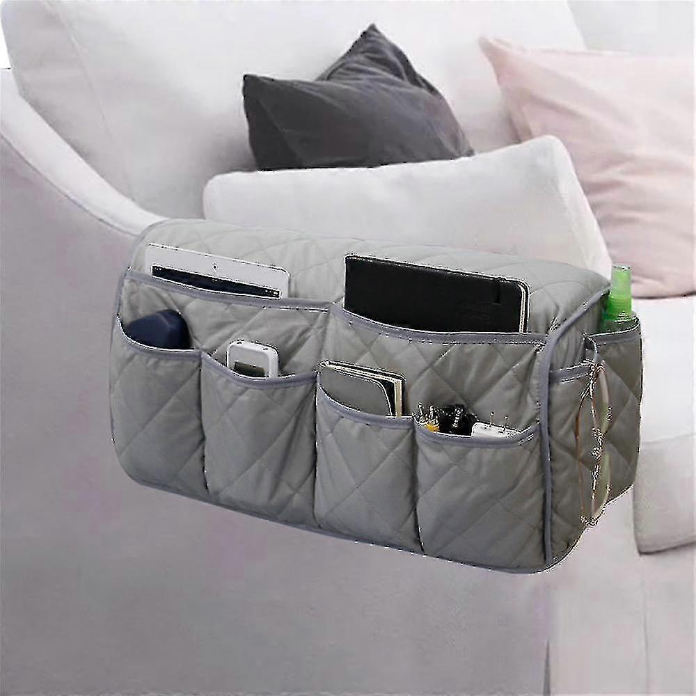 Sofa Organizer, Armrest Hanging Storage Bag With 14 Pockets For Magazines, Remote, Phone, Tablets, And Books - Gray