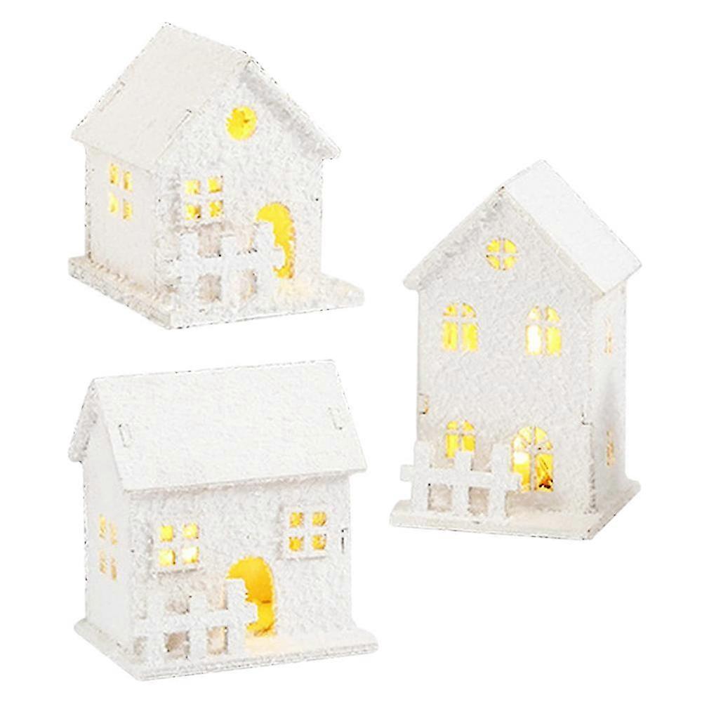 3 قطعة قرية عيد الميلاد الأبيض المضاء ، ميني لايت هاوس جيست هاوس ، فانوس عيد الميلاد LED ، ديكو وودن هاوس الاسكندنافية ، زينة عيد الميلاد