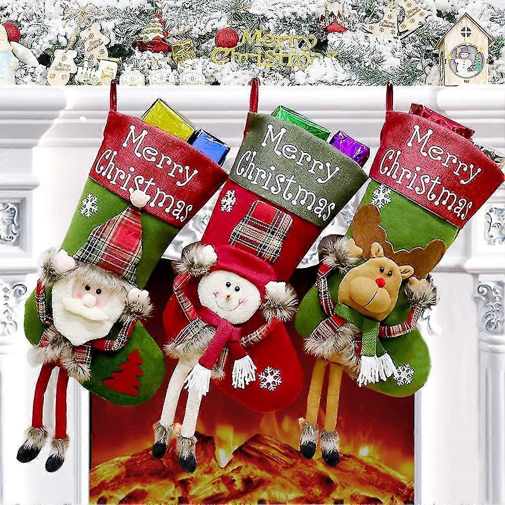 Christmas Sock, 3pcs Large Christmas Sock To Hang Santa Claus Snowman Reindeer Gift Bag, Cartoon Christmas Decoration For Tree Fireplace Showcase And