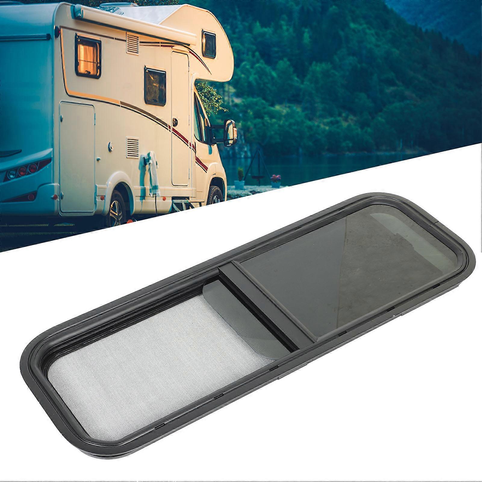 Camper Shade Window Glass RV Window 900x300mm Round Angle Sliding RV Window Black Shade Window for Camper Trailer