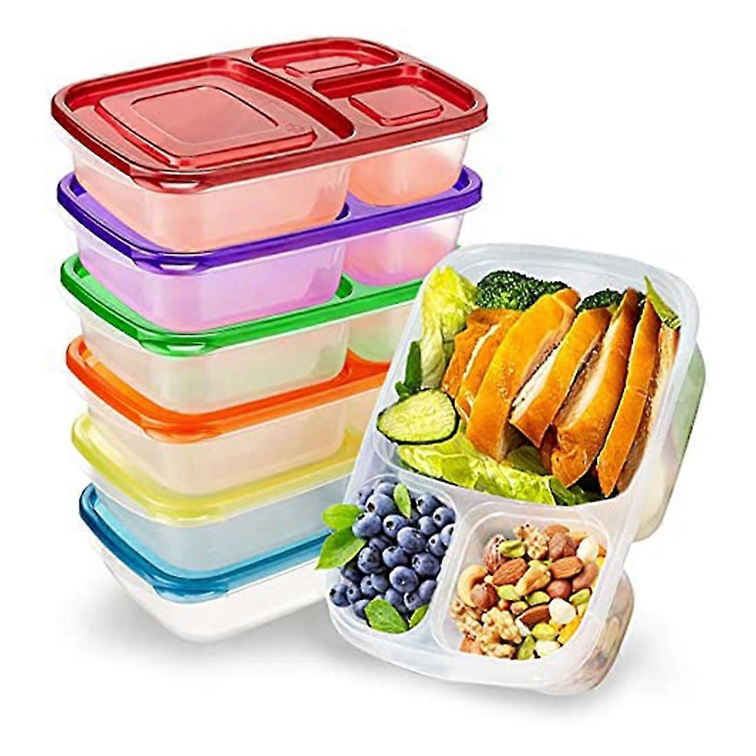 Viewleaf 7 Pack Bento Lunch Boxes - Reusable 3 Compartment Meal Prep Containers - Leakproof Lunch Co