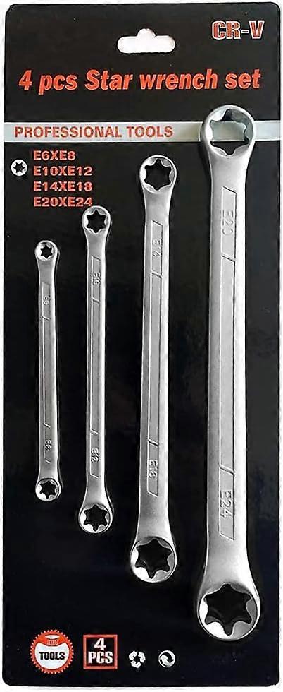 4 Piece TRX-Star E-Torx Box Wrench Set, E6 E8 E10 E12 E14 E18 E20 E24 Torx Tork Set
