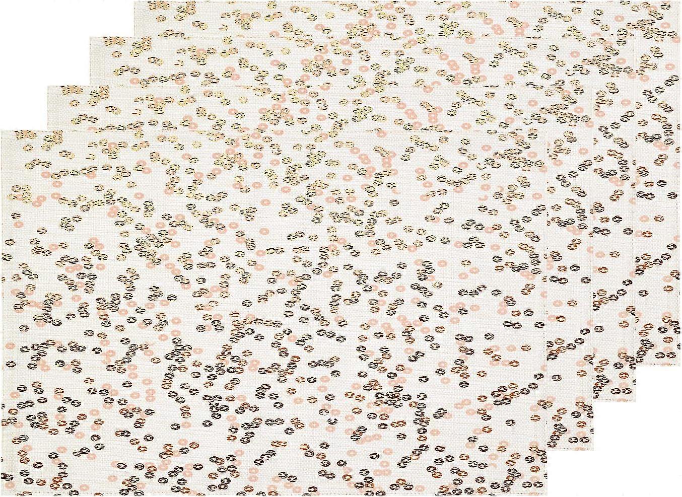 المفارش الذهبية بقعة أحمر الخدود ، حصيرة طاولة بريق الشظية الكتان الخيش قابل للغسل عزل حراري مزدوج الطابقين لطاولة الطعام طاولة المطبخ مجموعة من 4 (12 × 18