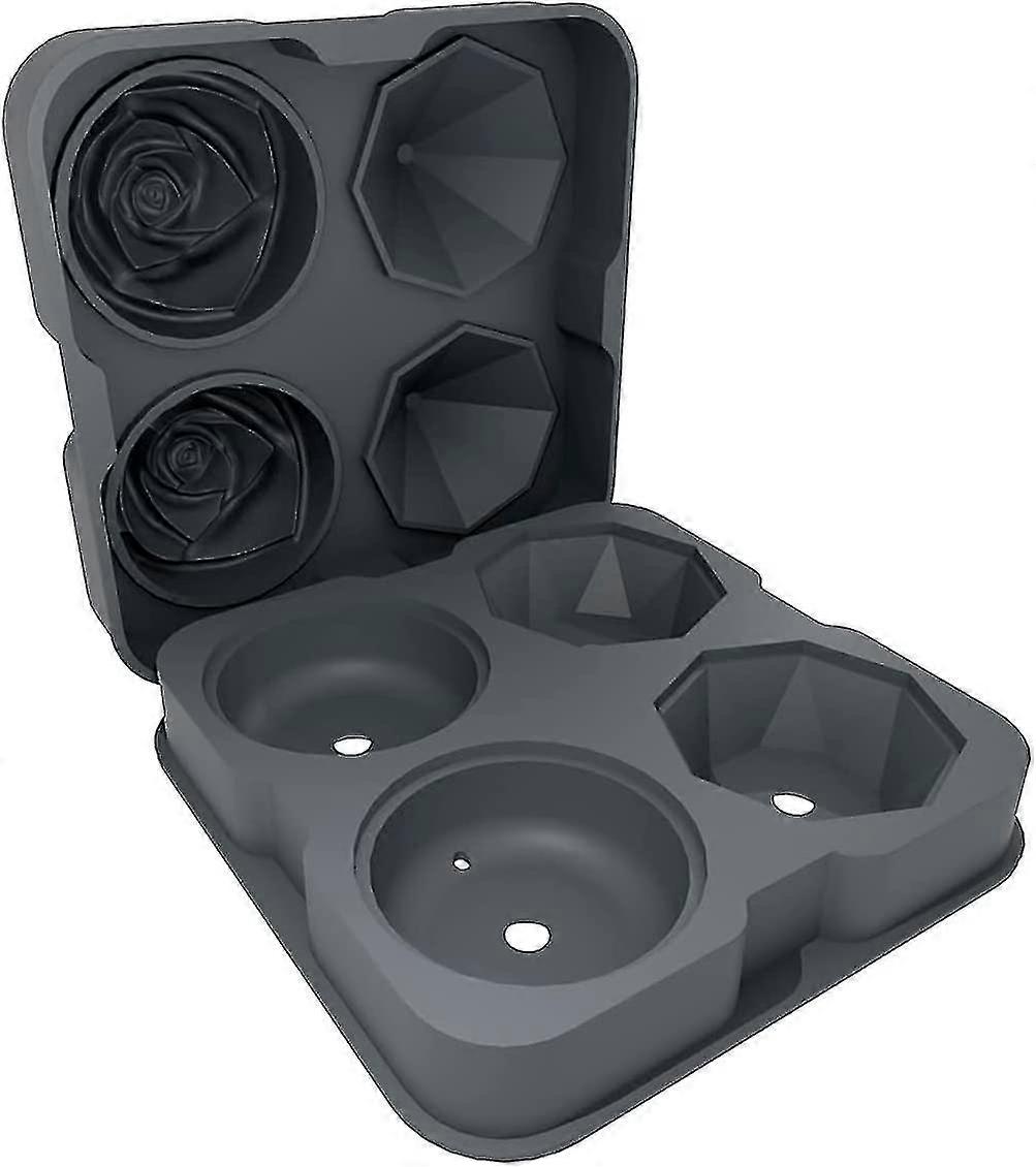 Ice Cube Tray, Rose Ice Cube Trays, 4 Cavity Silicone Rose Ice Ball Maker, Easy Release Large Ice Cube Form For Chilling (1pc)