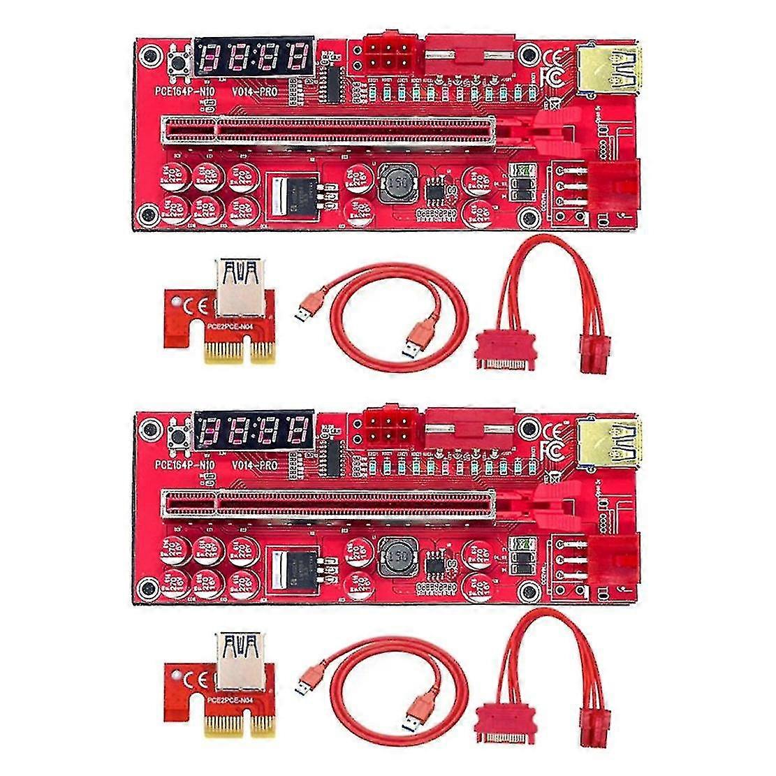 2 Pcs Ver014 Pro Pci-e 1x To 16x Graphics Riser Card Compatible With Btc Mining