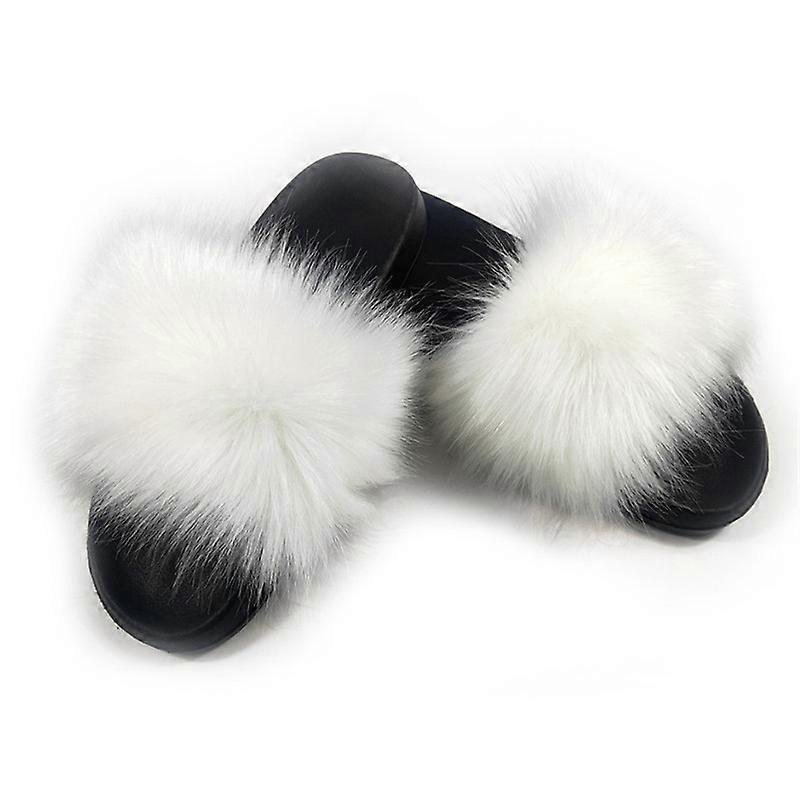 EVAGO Multicolors Women's Faux Fur Slides, Open Toe Cute Fur Slippers, Comfortable Fur Sandals With Fluffy Fur