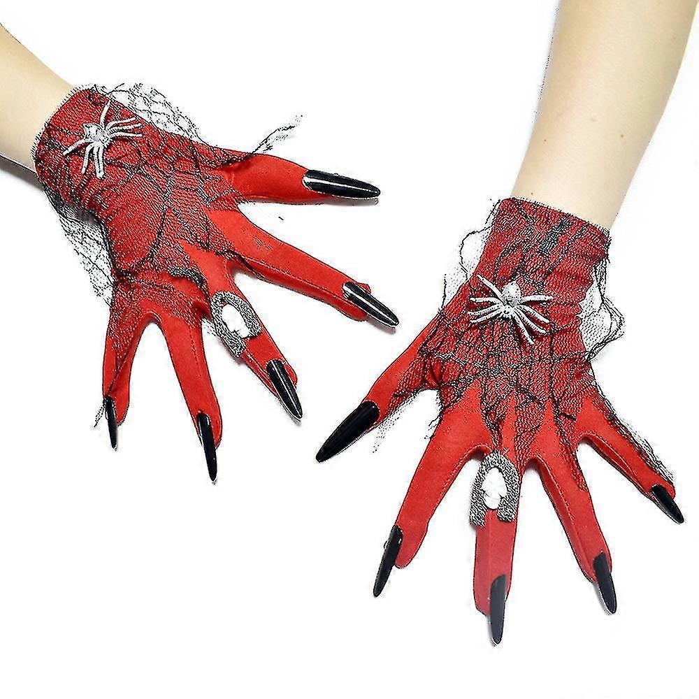 Red Halloween Gloves Gothic Witch Ghost Claw Skull Gloves