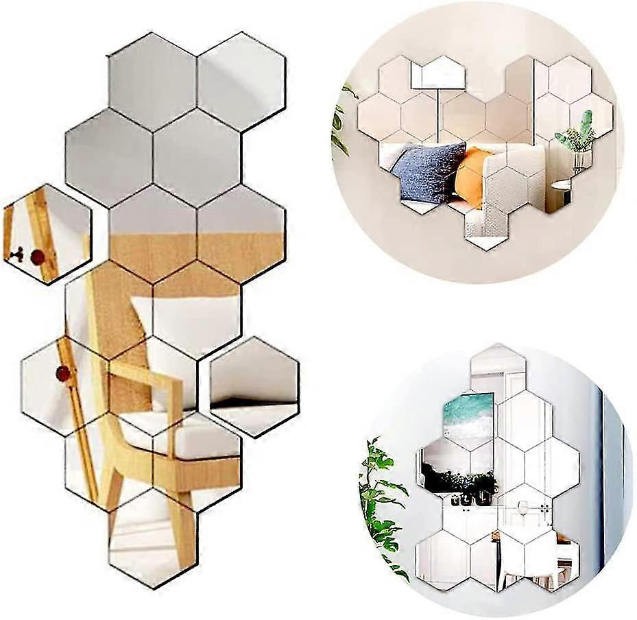 24 Pièces Miroir Autocollant Hexagonal - Kit Décoratif Mural Moderne Pour Salon Et Chambre