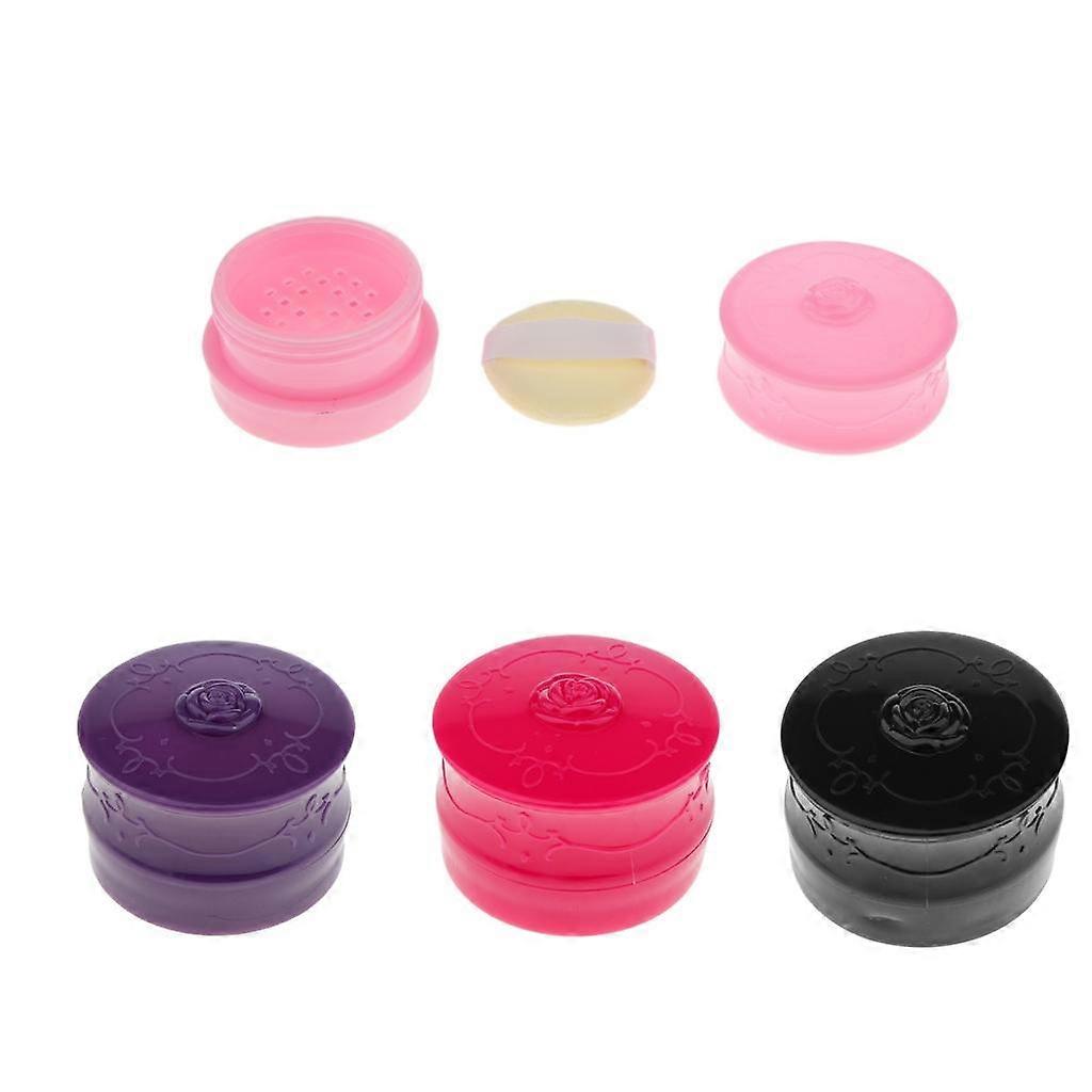 2x Rose Embossed Empty DIY Makeup Blusher Loose Powder Jar Storage Case W/ Puff
