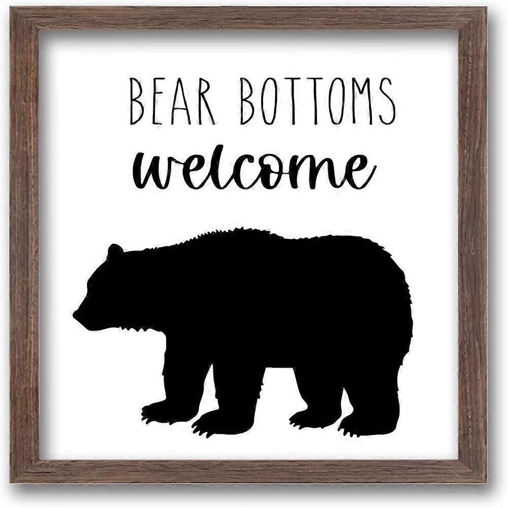 Bear Bottoms Welcome Art Sign Solid Wood Bathroom Sign with Arylic Layer 7x7 Inch Funny Farmhouse Wall Art Large Hangable Wooden Frame