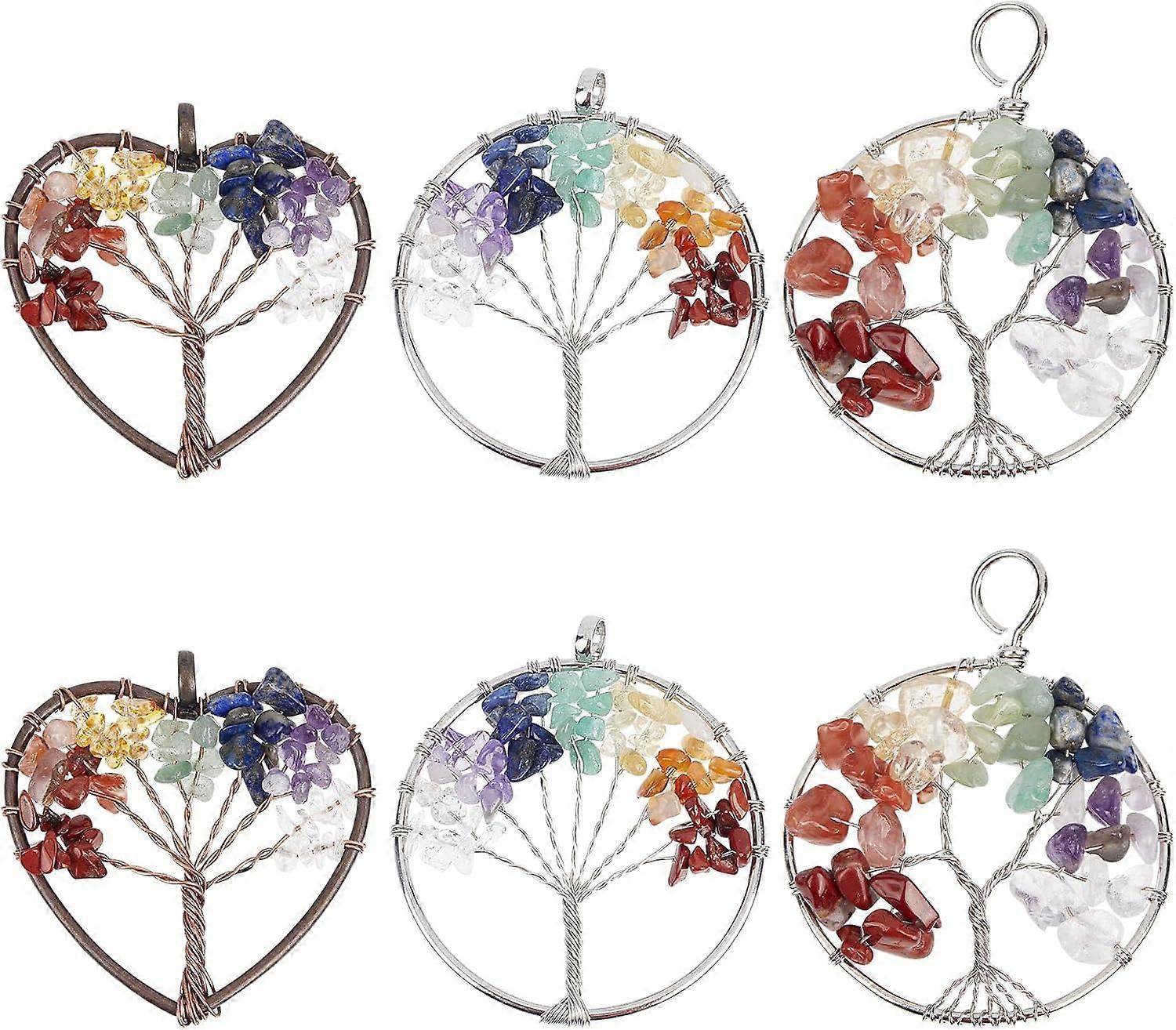 1 Box 6Pcs Tree of Life Charms 7 Chakra Stones Large Charm Handmade Natural Amethyst Quartz Wire Wrapped Crystal Germstone Chip Beads Charms Chakra En