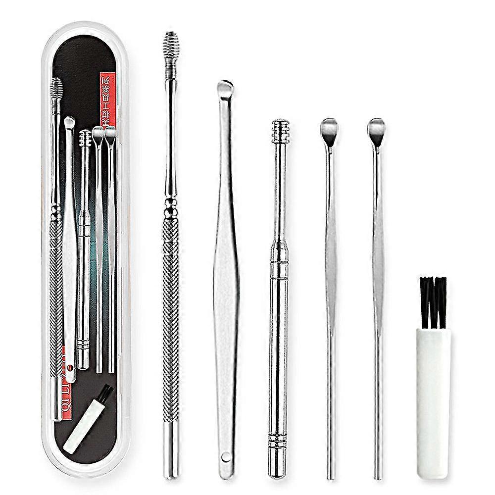 الفولاذ المقاوم للصدأ الأذن الشمع إزالة أداة أنظف 6pcs / تعيين طقم Earpick
