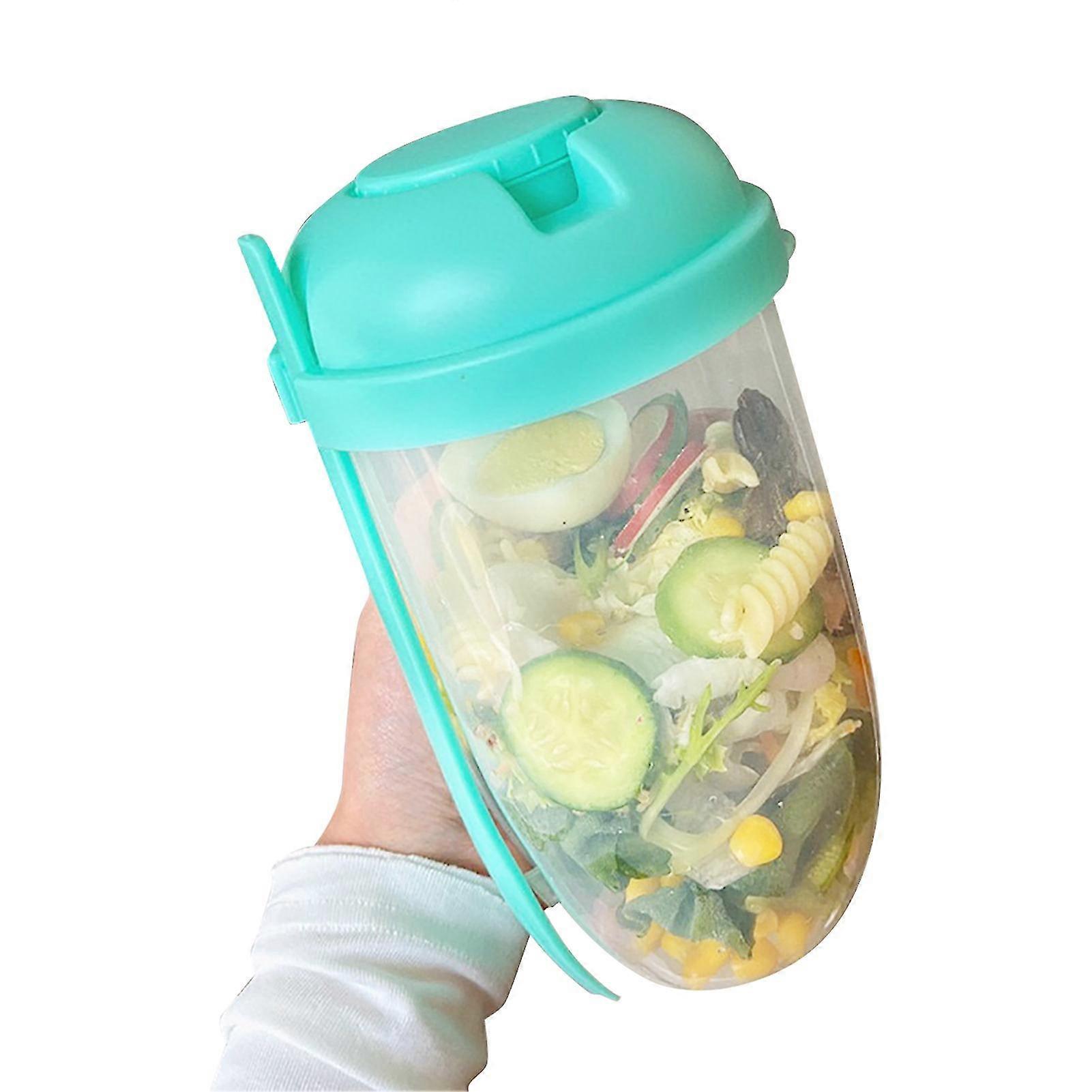 Portable Salad Cup With Fork Large Capacity Multipurpose Picnic Bento Food Box(1pcs, green)