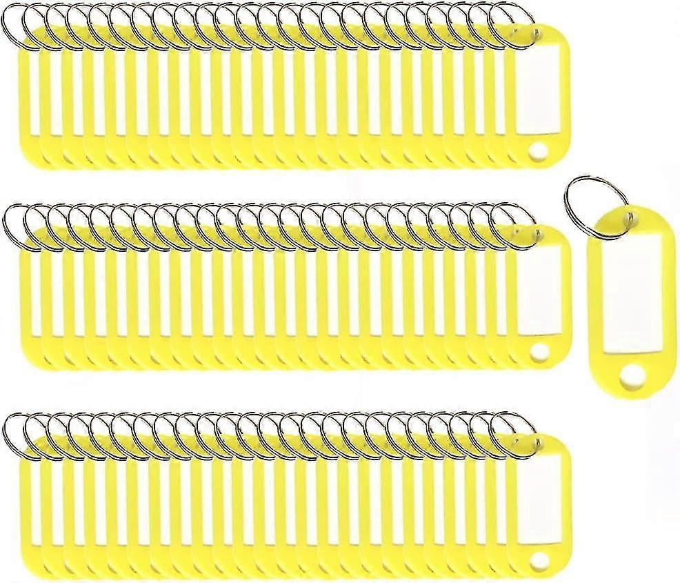 Key Tags 100 Pieces Keyring Tags Key Labels Plastic Key Fobs Id Tags Key Rings Name Tags Luggage Id Labels with Labels Split Ring Keyring (Yellow)