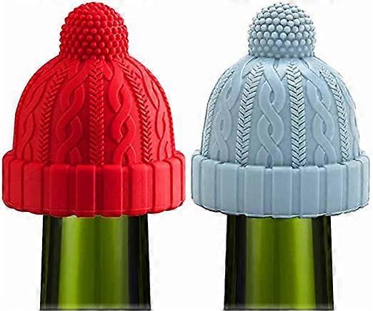 2 decorative wine stoppers (blue and red) Silicone bottle stoppers Reusable wine preserver for keeping wine and beer fresh Champagne alcohol sparkling