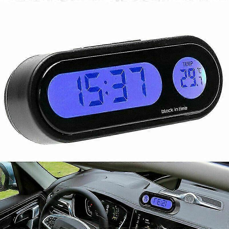 2 In 1 Lcd Digital Car Electronic Led Time Clock Thermometer W/ Backlight Black