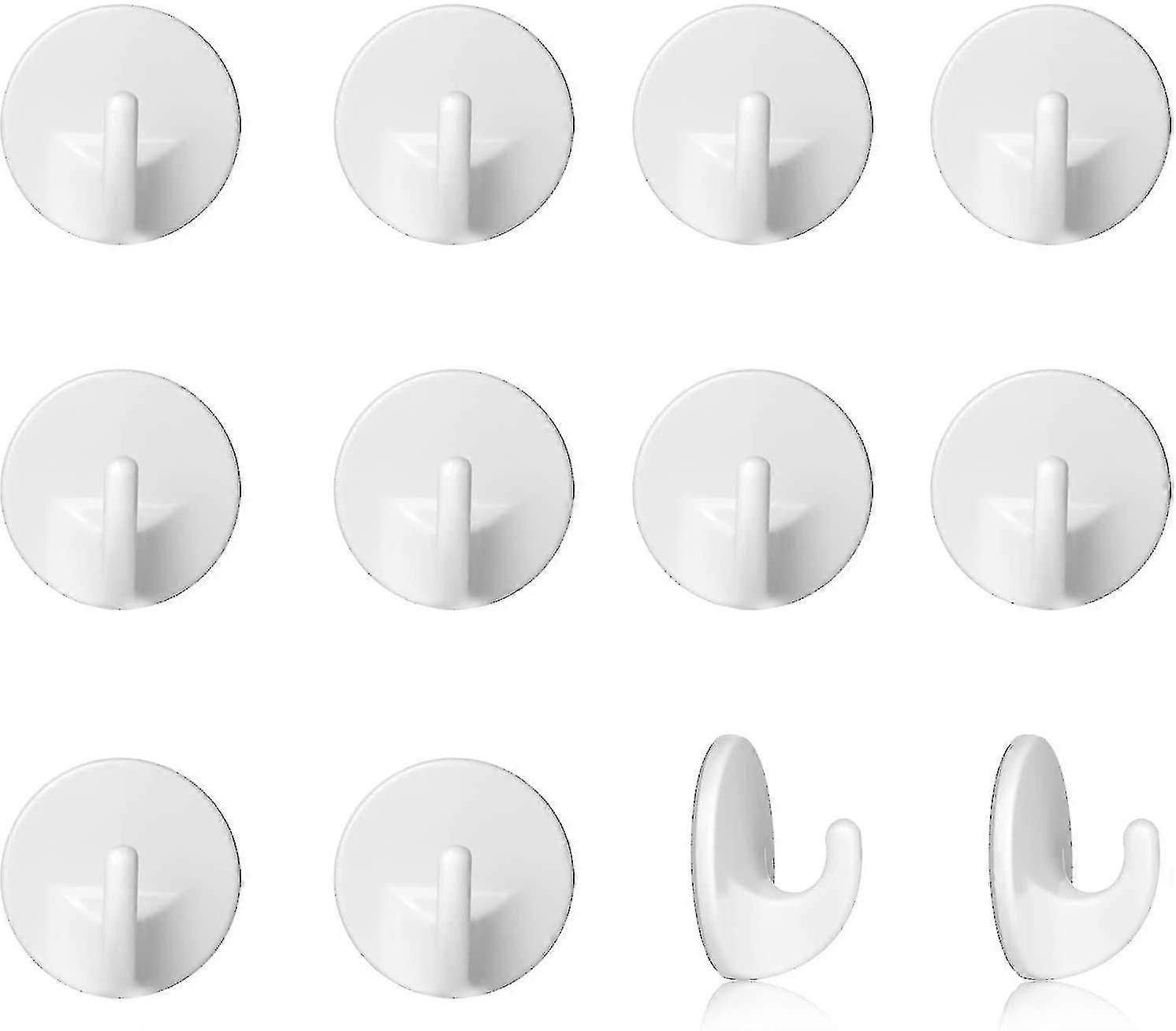 12 Pcs Plastic Hooks Self Adhesive, Funvce White Sticky Hooks Removable Wall