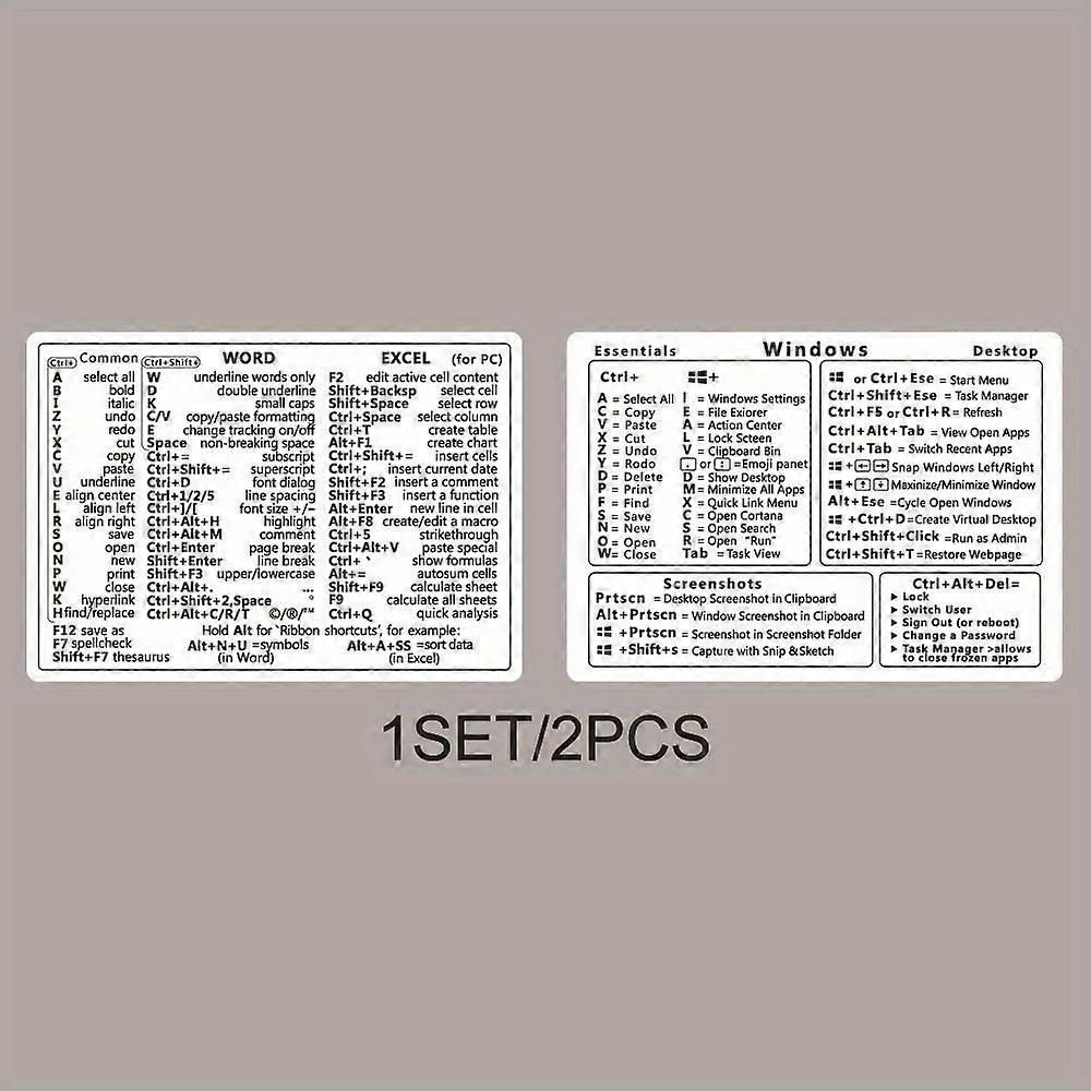 2pcs Keyboard Shortcut Reference Stickers for Mac/PC/Laptop & Desktop - Improve Efficiency and Productivity!