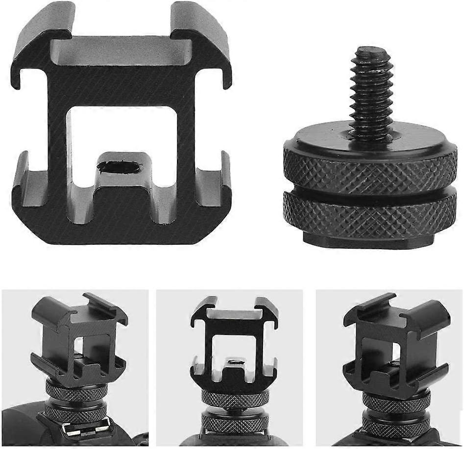 Aluminum Camera Shoe Mount Adapter, Video Accessory Triple Cold Shoe for Bracket Lights, Recorders and Studio Flash Cameras