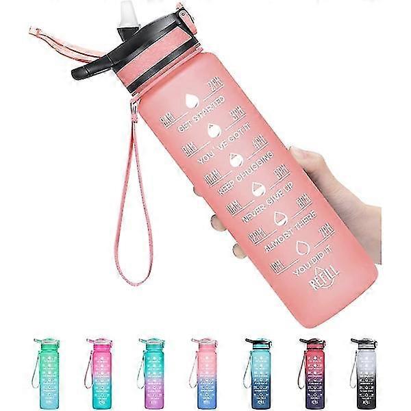 Water bottle with straw and handle with buckle, pink (1 liter)