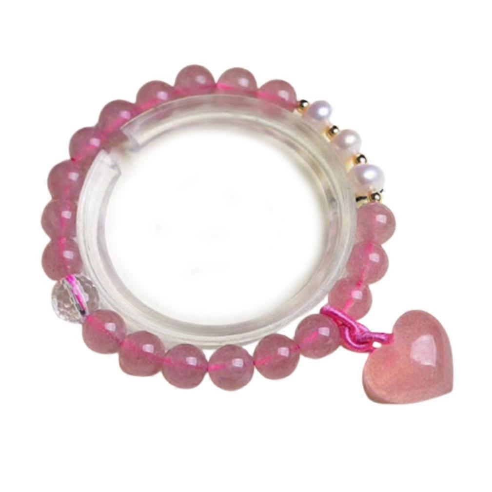 Natrual Strawberry Crystal Bracelet Charm Luck in Love Bangle with Heart Shape Pendant for Women