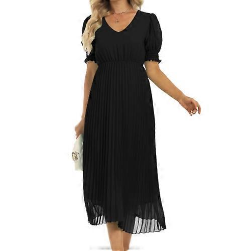 Kadın Puf Kollu Pileli Dökümlü Elbise