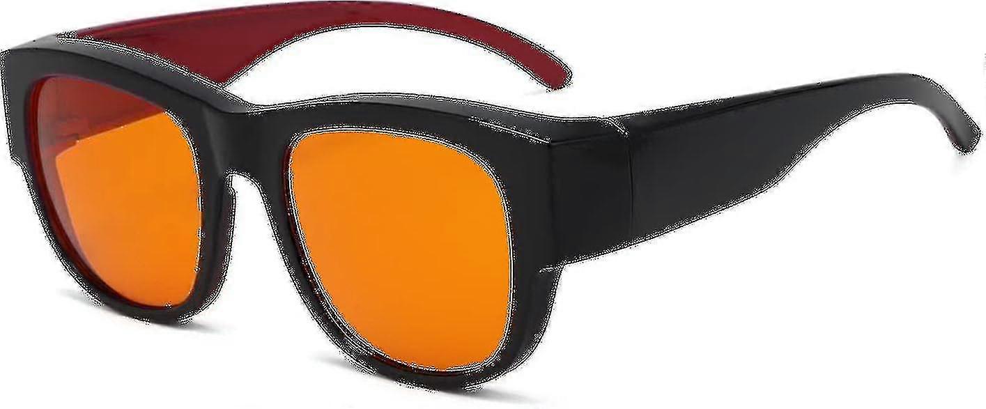 100% Anti-blue Light Blocking Computer Glasses,large Fit Over Reading And Glasses With Extra Amber Lens Better Sleep, Black Red-xinhan -gt