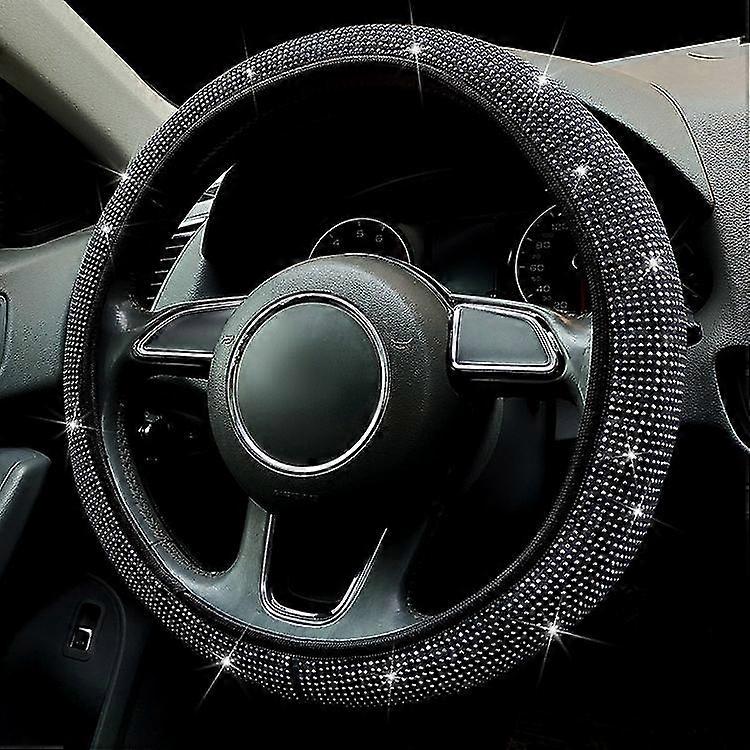Smycken Rhinestone Crystal Bil Rattskydd Pu Läder Rattskydd Auto Tillbehör Låda Bil Styling