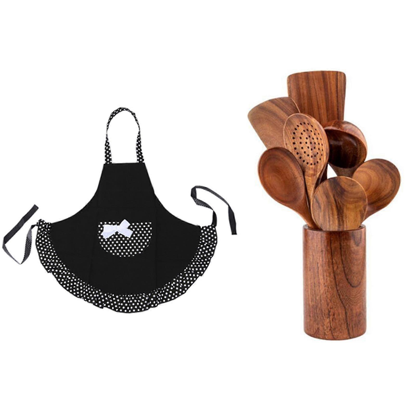 8pcs Teak Tableware Long Handle Spoon Wooden Kitchen Tool Set