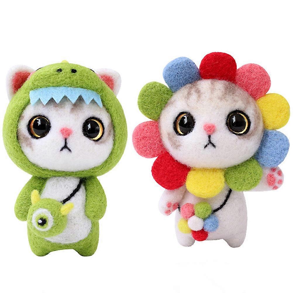 2 Sets of Funny Felting Kit Cartoon Cat Felting Kit Animal Making Felting Kit DIY Felting Set