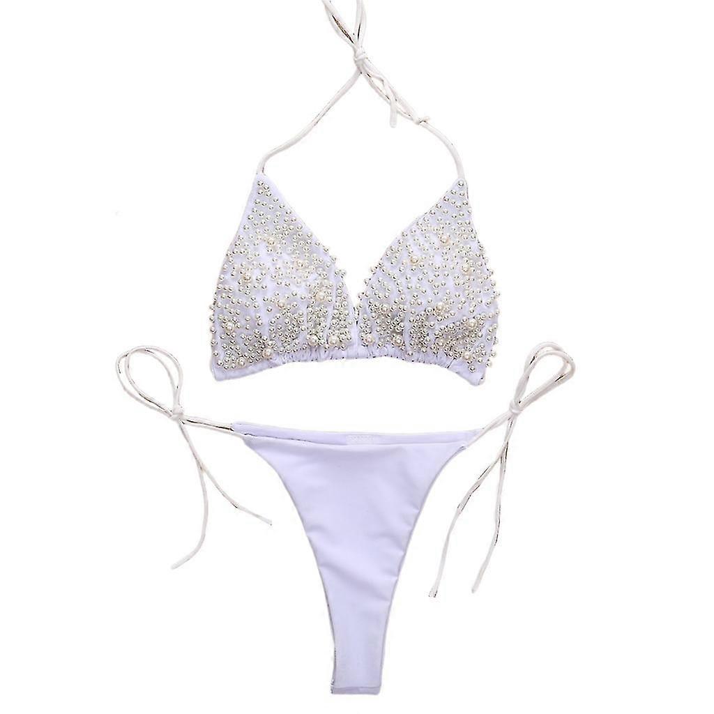 Deux pièces cravate côté bikinis ensemble perles maillot de bain lacet haut maillot de bain pour femmes