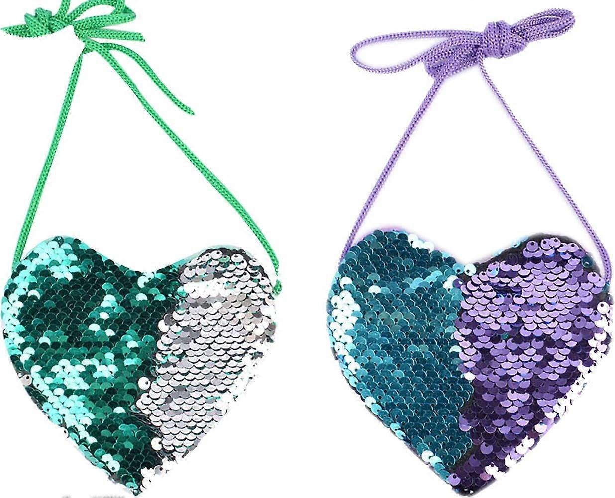 YC (חבילה של 2, ילדות קטנות נצנצים פייטים הפיכים ארנק גוף מיני תיק כתף ילקוט, ורוד + כחול (4.7 '' x 4.5''), מידה אחת ירוק + כחול