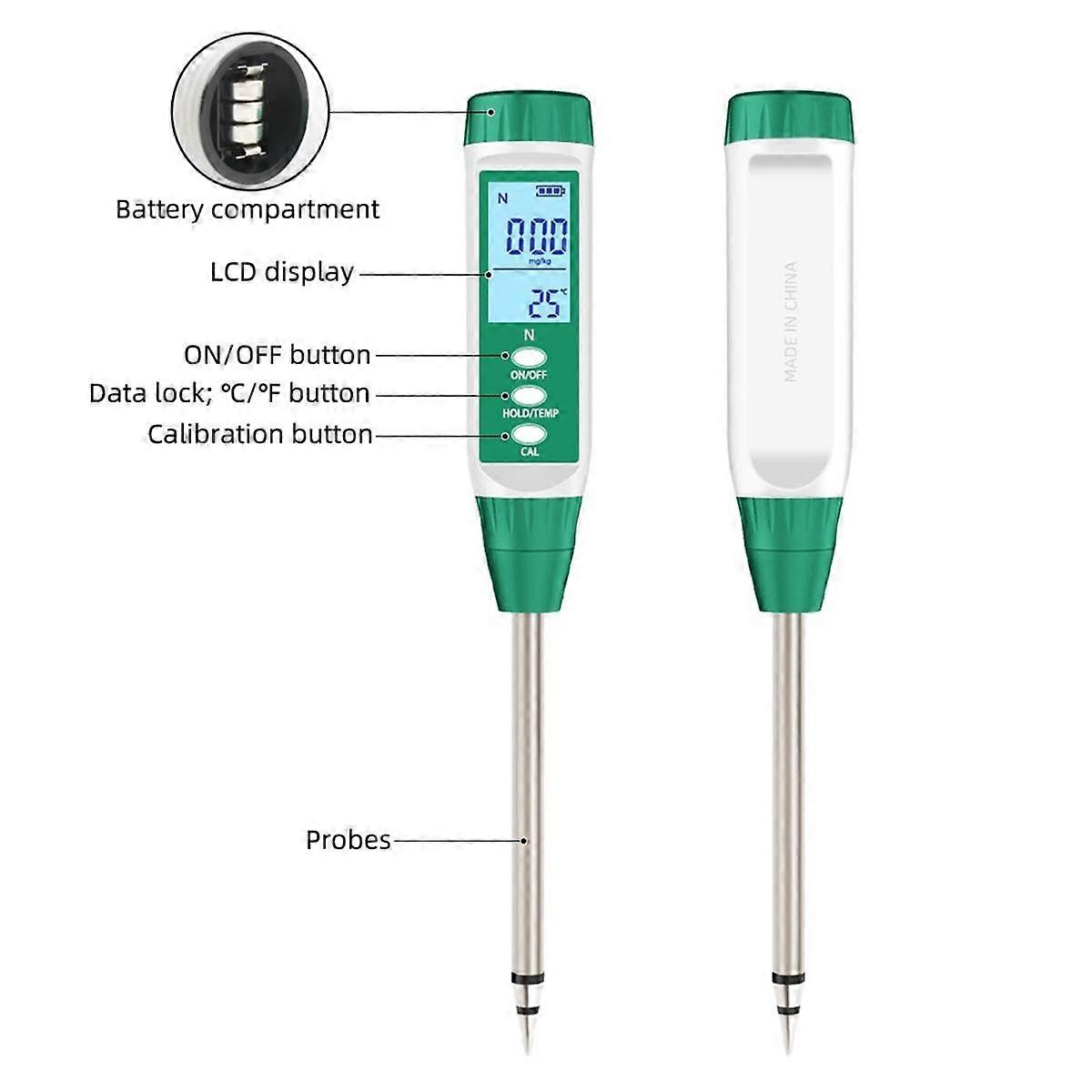 3Pcs Digitale Soil Nutrient Tester Misuratore di Suolo -K Tester di Azoto/Fosforo/Potassio/Temperatura per Giardini Frutteto