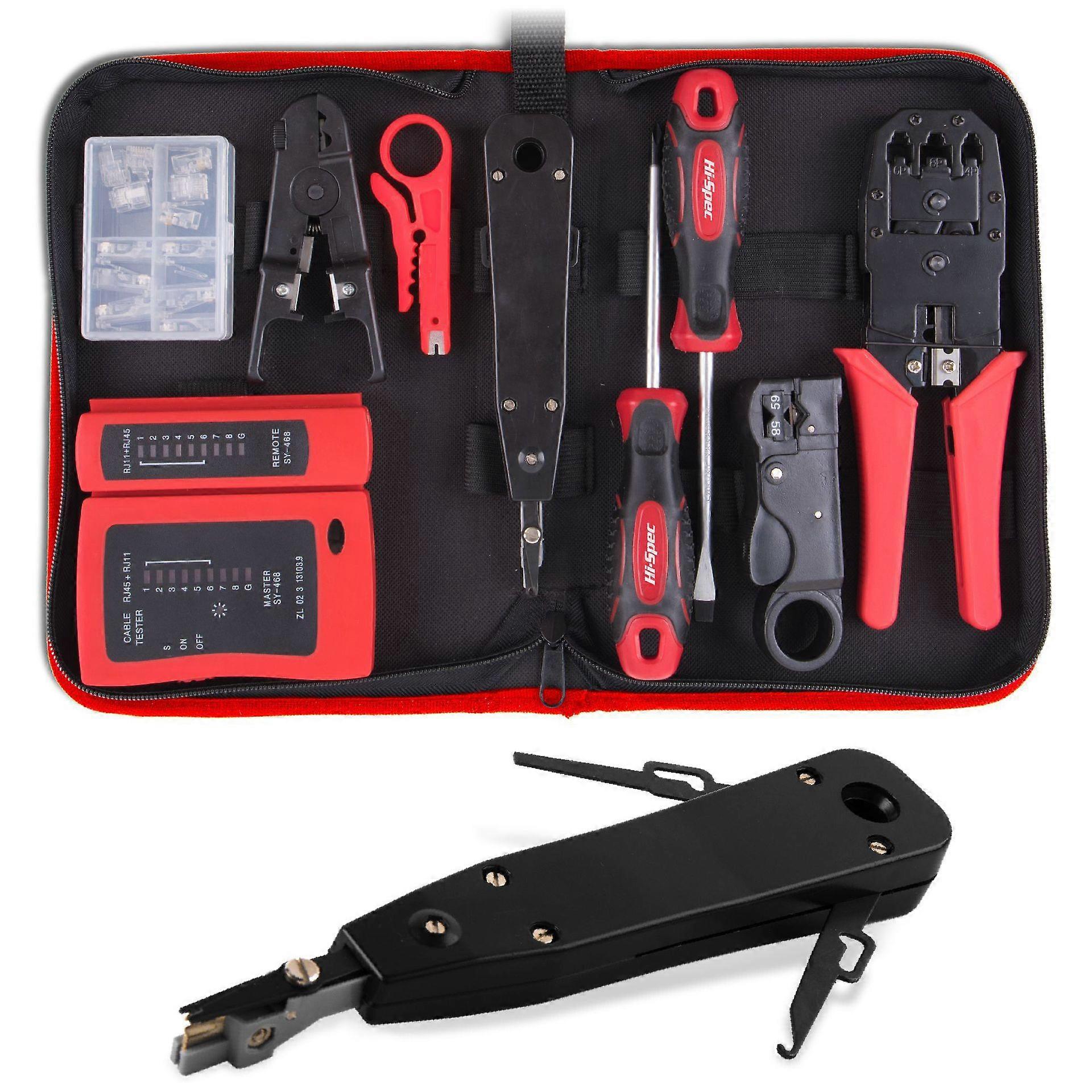 good 19Pcs Professional Network Tool Kit with Cable Tester, Crimper & Accessories for Computer Installation and Repair and Ethernet Cabling