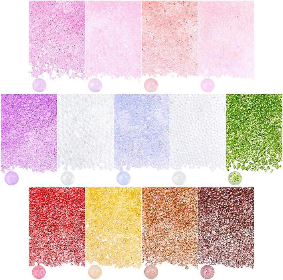 10000+ UV Resin Bubble Beads 13 Color No Hole Micro Beads Iridescent Crystals Beads Tiny Glass Beads Round Glass Seed Beads for Resin Crafting and Nai