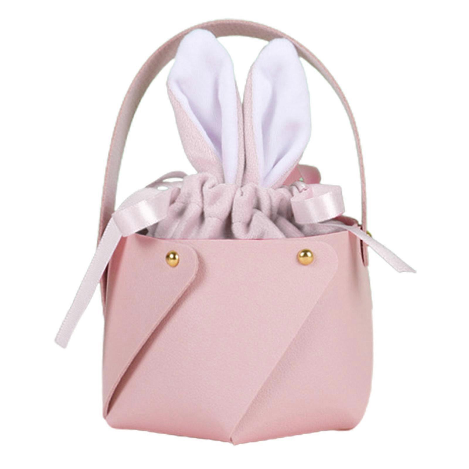 Oeufs de Pâques chasse panier pour enfant en cuir lapin seau lapin oreille sac fourre-tout fête décoration cadeau jouet porter seau sac à main A