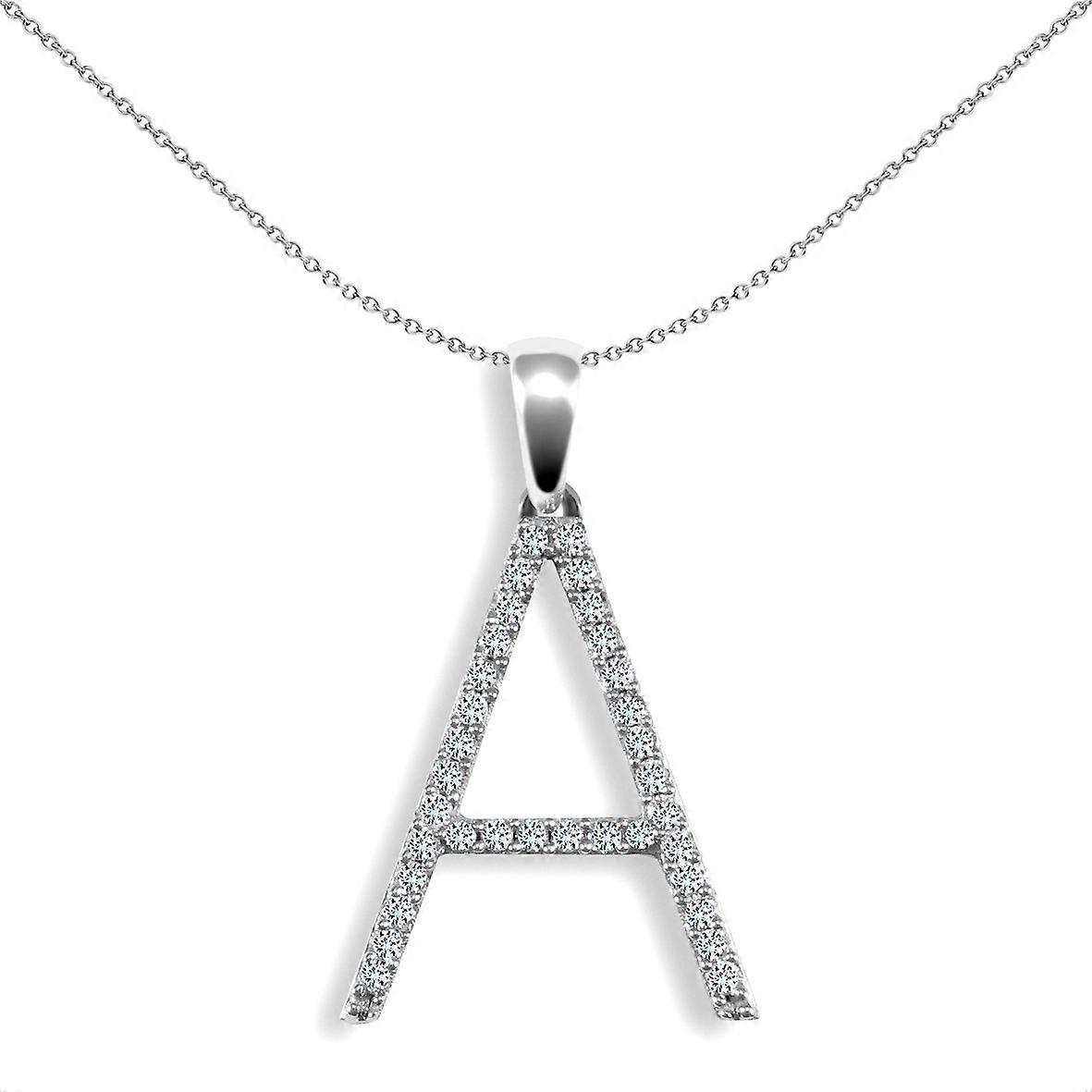 Jewelco London Ladies Solid 9ct White Gold Pave Set Round G SI 0.17ct Diamond Elegant Block Initial ID Charm Pendant