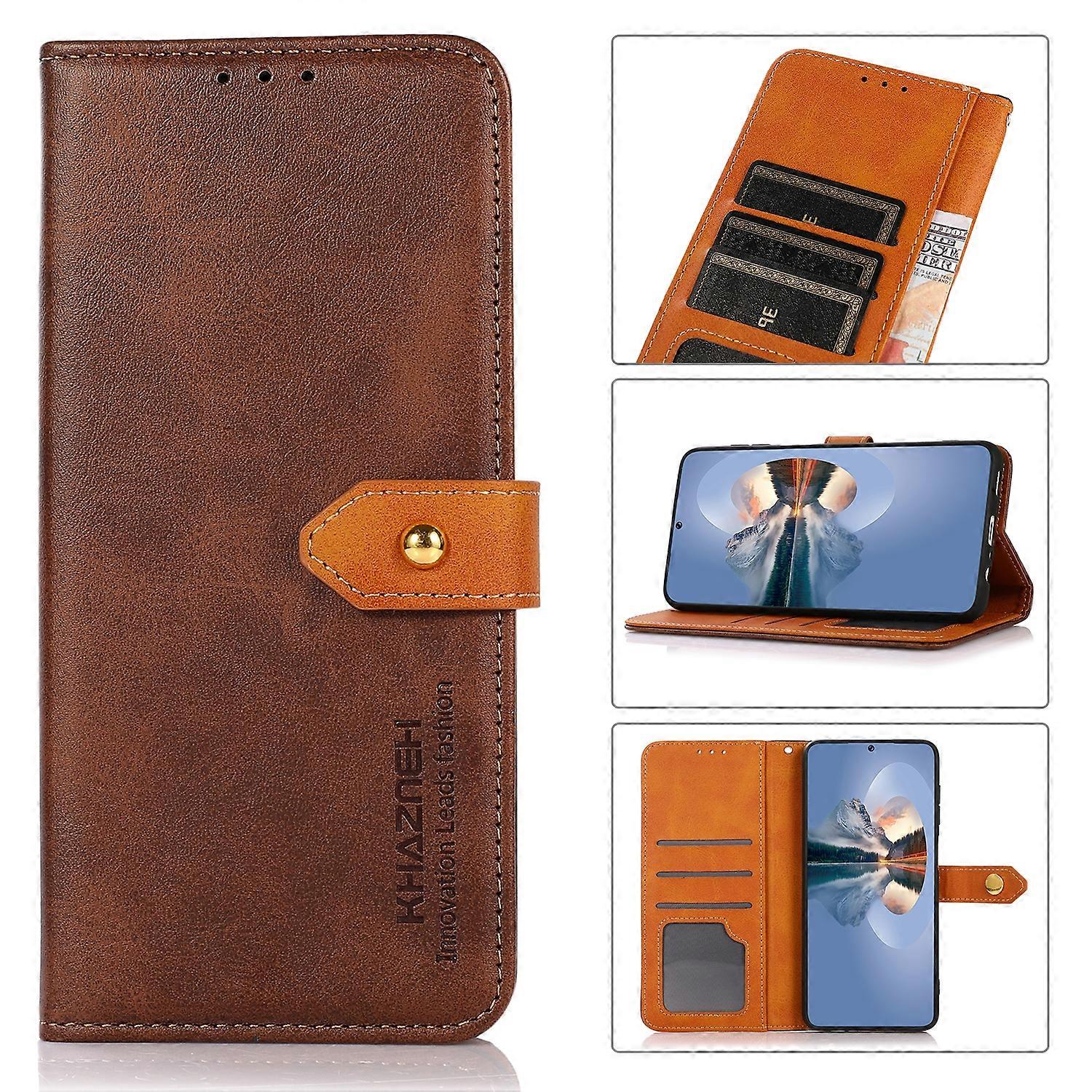 KHAZNEH Dual-color Cowhide Texture Flip Leather Phone Case