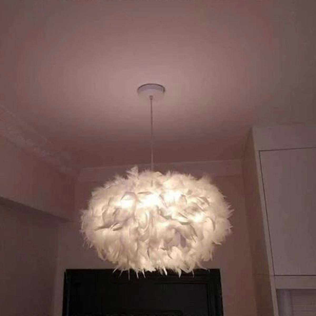 Hvid fjer vedhæng lysekrone E27 40W - diameter 45cm
